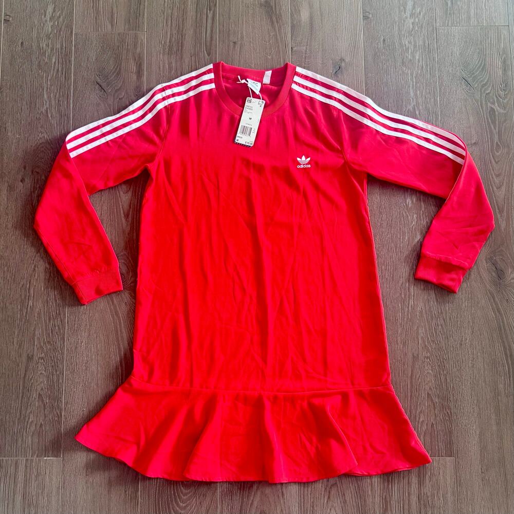 Adidas Sporty Dress Flounce Hem Coquette Red Long sleeves Small/Medium 2018 NEW - Picture 2 of 13